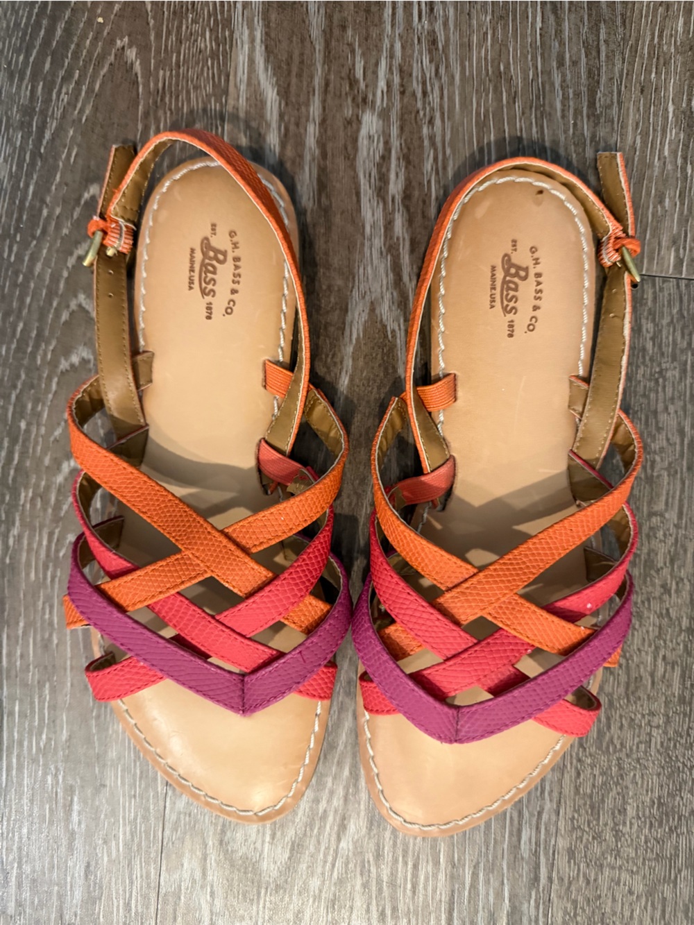 G.H. Bass & Co. Women’s Orange & Pink Woven Strap Sandals